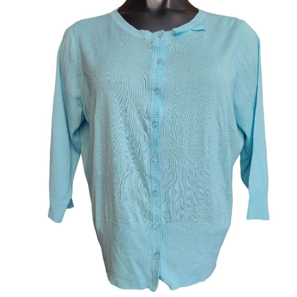 I,E Woman Light Blue Knit Cardigan Sweater 1X
